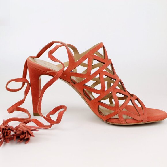 NEW CHLOÉ Tassel Lace-up Caged Suede Heel Sandals – Celebrity Worn, Summer Party - Picture 7 of 16